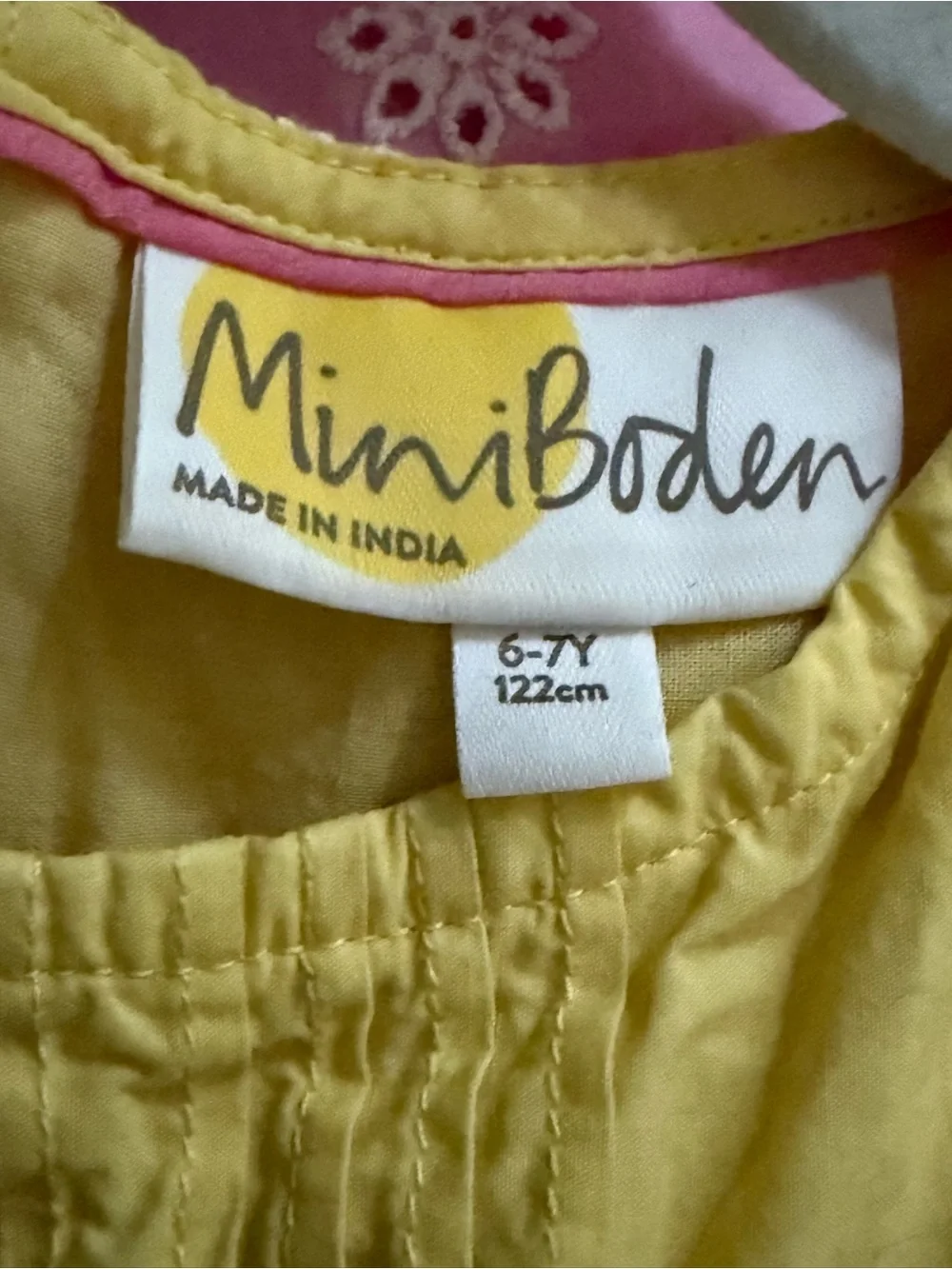 Mini Boden 6-7Y Broderie Lace Daffodil Yellow Pink Ombré Flutter Sleeve Dress